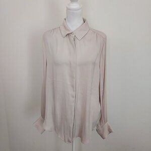 Elie Tahari Button Front Long Sleeve Pleated Blouse Size Medium